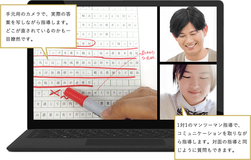 1対1のマンツーマンで添削指導が受けられます！