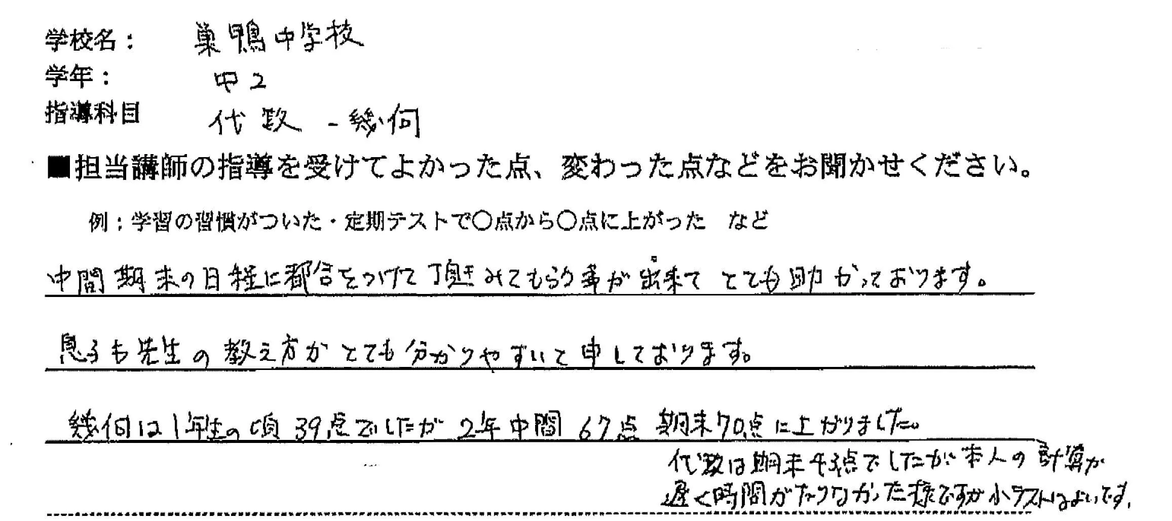 藤川さん手書きのメッセージ