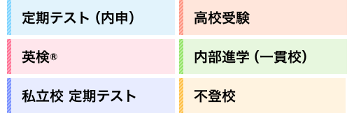 メガスタでは、定期テストや高校受験、私立校の内部進学、英検、不登校生の勉強のサポートなど、お子さん一人ひとりに合わせた指導プランを立て、1対1のマンツーマンで指導します。